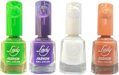 

Lady Fashion Colour Cap Insta Dry Nail polish (Evergreen Colours) Green,Purple,White,Brown(Pack of 4)