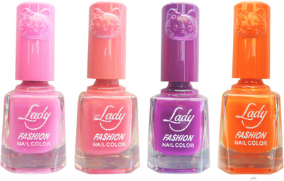 

Lady Fashion Colour Cap Insta Dry Nail polish (Evergreen Colours) Pink,Pink,Purple,Orange(Pack of 4)