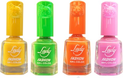 

Lady Fashion Colour Cap Insta Dry Nail polish (Evergreen Colours) Yellow,Green,Orange,Pink(Pack of 4)