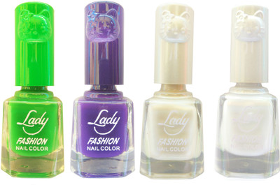 

Lady Fashion Colour Cap Insta Dry Nail polish (Evergreen Colours) Green,Purple,White,White(Pack of 4)