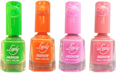 

Lady Fashion Colour Cap Insta Dry Nail polish (Evergreen Colours) Green,Orange,Pink,Pink(Pack of 4)