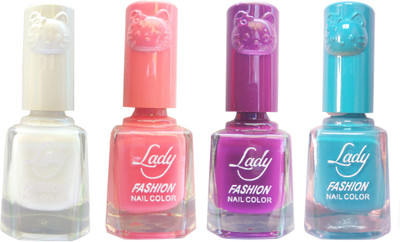 

Lady Fashion Colour Cap Insta Dry Nail polish (Evergreen Colours) White,Pink,Purple,Blue(Pack of 4)