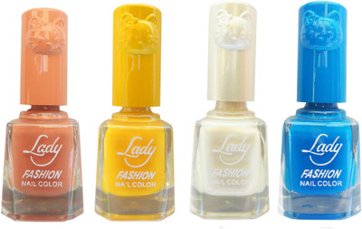 

Lady Fashion Colour Cap Insta Dry Nail polish (Evergreen Colours) Brown,Yellow,White,Blue(Pack of 4)