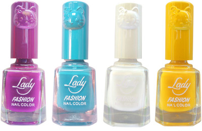 

Lady Fashion Colour Cap Insta Dry Nail polish (Evergreen Colours) Purple,Blue,White,Yellow(Pack of 4)