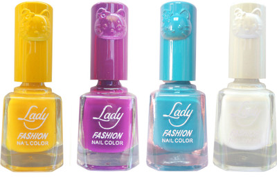 

Lady Fashion Colour Cap Insta Dry Nail polish (Evergreen Colours) Yellow,Purple,Blue,White(Pack of 4)