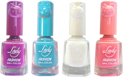 

Lady Fashion Colour Cap Insta Dry Nail polish (Evergreen Colours) Purple,Blue,White,Pink(Pack of 4)
