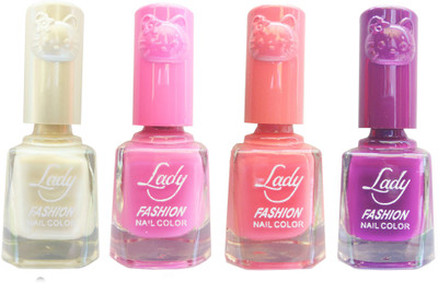 

Lady Fashion Colour Cap Insta Dry Nail polish (Evergreen Colours) White,Pink,Pink,Purple(Pack of 4)