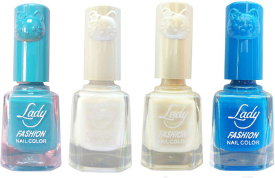 

Lady Fashion Colour Cap Insta Dry Nail polish (Evergreen Colours) Blue,White,White,Blue(Pack of 4)