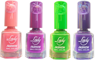 

Lady Fashion Colour Cap Insta Dry Nail polish (Evergreen Colours) Pink,Purple,Green,Purple(Pack of 4)