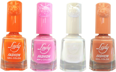 Lady Fashion Colour Cap Insta Dry Nail polish (Evergreen Colours) Orange,Pink,White,Brown(Pack of 4)
