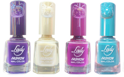 

Lady Fashion Colour Cap Insta Dry Nail polish (Evergreen Colours) Purple,White,Purple,Blue(Pack of 4)