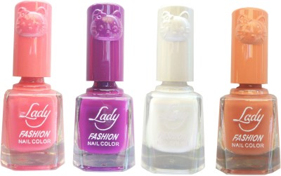 

Lady Fashion Colour Cap Insta Dry Nail polish (Evergreen Colours) Pink,Purple,White,Brown(Pack of 4)