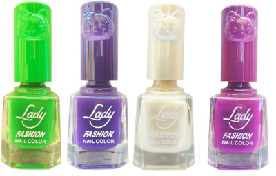 

Lady Fashion Colour Cap Insta Dry Nail polish (Evergreen Colours) Green,Purple,White,Purple(Pack of 4)