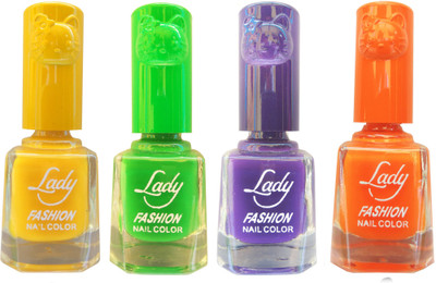 

Lady Fashion Colour Cap Insta Dry Nail polish (Evergreen Colours) Yellow,Green,Purple,Orange(Pack of 4)