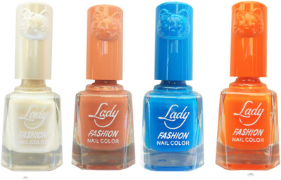 

Lady Fashion Colour Cap Insta Dry Nail polish (Evergreen Colours) White,Brown,Blue,Orange(Pack of 4)