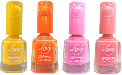 

Lady Fashion Colour Cap Insta Dry Nail polish (Evergreen Colours) Yellow,Orange,Pink,Pink(Pack of 4)