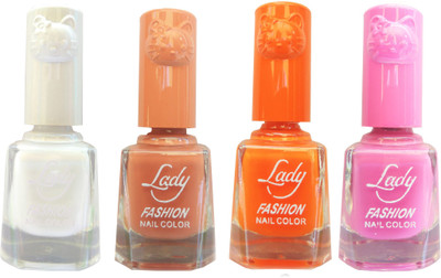 

Lady Fashion Colour Cap Insta Dry Nail polish (Evergreen Colours) White,Brown,Orange,Pink(Pack of 4)