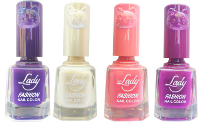 

Lady Fashion Colour Cap Insta Dry Nail polish (Evergreen Colours) Purple,White,Pink,Purple(Pack of 4)