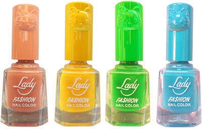 

Lady Fashion Colour Cap Insta Dry Nail polish (Evergreen Colours) Brown,Yellow,Green,Blue(Pack of 4)
