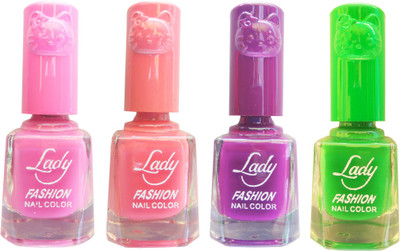 

Lady Fashion Colour Cap Insta Dry Nail polish (Evergreen Colours) Pink,Pink,Purple,Green(Pack of 4)
