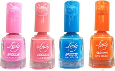 

Lady Fashion Colour Cap Insta Dry Nail polish (Evergreen Colours) Pink,Pink,Blue,Orange(Pack of 4)