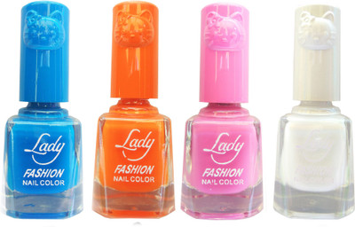

Lady Fashion Colour Cap Insta Dry Nail polish (Evergreen Colours) Blue,Orange,Pink,White(Pack of 4)