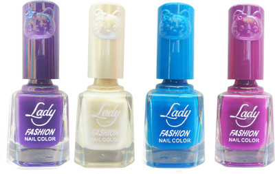 

Lady Fashion Colour Cap Insta Dry Nail polish (Evergreen Colours) Purple,White,Blue,Purple(Pack of 4)