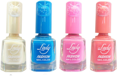 

Lady Fashion Colour Cap Insta Dry Nail polish (Evergreen Colours) White,Blue,Pink,Pink(Pack of 4)