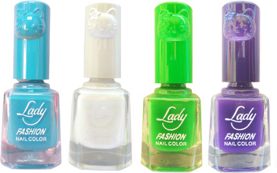 

Lady Fashion Colour Cap Insta Dry Nail polish (Evergreen Colours) Blue,White,Green,Purple(Pack of 4)
