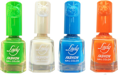 

Lady Fashion Colour Cap Insta Dry Nail polish (Evergreen Colours) Green,White,Blue,Orange(Pack of 4)