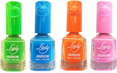 

Lady Fashion Colour Cap Insta Dry Nail polish (Evergreen Colours) Green,Blue,Orange,Pink(Pack of 4)