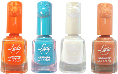 

Lady Fashion Colour Cap Insta Dry Nail polish (Evergreen Colours) Orange,Blue,White,Brown(Pack of 4)