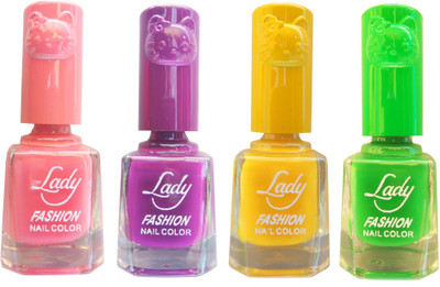

Lady Fashion Colour Cap Insta Dry Nail polish (Evergreen Colours) Pink,Purple,Yellow,Green(Pack of 4)