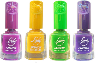 

Lady Fashion Colour Cap Insta Dry Nail polish (Evergreen Colours) Purple,Yellow,Green,Purple(Pack of 4)