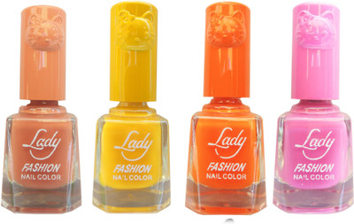 

Lady Fashion Colour Cap Insta Dry Nail polish (Evergreen Colours) Brown,Yellow,Orange,Pink(Pack of 4)