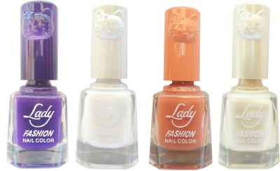 

Lady Fashion Colour Cap Insta Dry Nail polish (Evergreen Colours) Purple,White,Brown,White(Pack of 4)