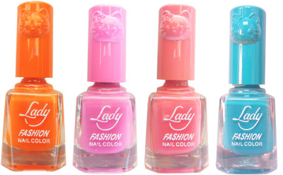 

Lady Fashion Colour Cap Insta Dry Nail polish (Evergreen Colours) Orange,Pink,Pink,Blue(Pack of 4)
