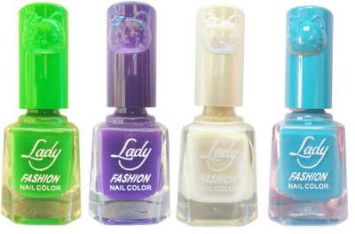 

Lady Fashion Colour Cap Insta Dry Nail polish (Evergreen Colours) Green,Purple,White,Blue(Pack of 4)