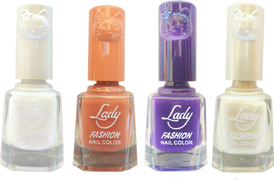 

Lady Fashion Colour Cap Insta Dry Nail polish (Evergreen Colours) White,Brown,Purple,White(Pack of 4)