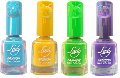 Lady Fashion Colour Cap Insta Dry Nail polish (Evergreen Colours) Blue,Yellow,Green,Purple(Pack of 4)