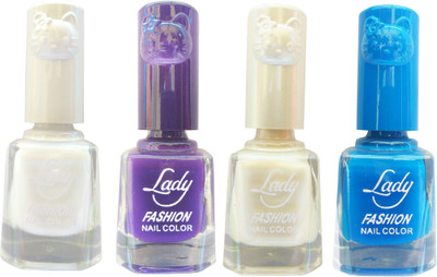 

Lady Fashion Colour Cap Insta Dry Nail polish (Evergreen Colours) White,Purple,White,Blue(Pack of 4)