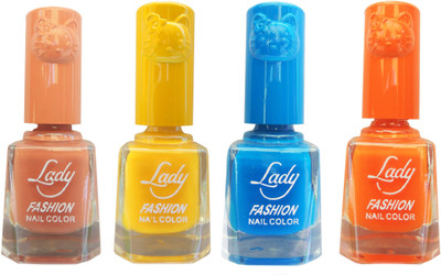 

Lady Fashion Colour Cap Insta Dry Nail polish (Evergreen Colours) Brown,Yellow,Blue,Orange(Pack of 4)