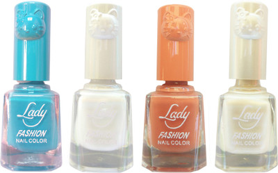 

Lady Fashion Colour Cap Insta Dry Nail polish (Evergreen Colours) Blue,White,Brown,White(Pack of 4)