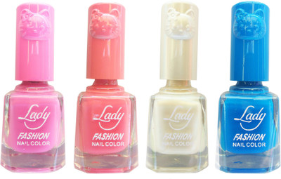

Lady Fashion Colour Cap Insta Dry Nail polish (Evergreen Colours) Pink,Pink,White,Blue(Pack of 4)