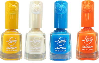 

Lady Fashion Colour Cap Insta Dry Nail polish (Evergreen Colours) Yellow,White,Blue,Orange(Pack of 4)