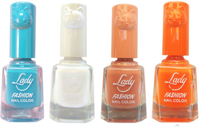 

Lady Fashion Colour Cap Insta Dry Nail polish (Evergreen Colours) Blue,White,Brown,Orange(Pack of 4)