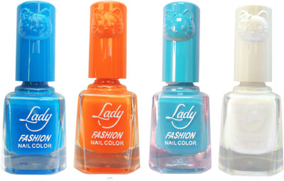 Lady Fashion Colour Cap Insta Dry Nail polish (Evergreen Colours) Blue,Orange,Blue,White(Pack of 4)