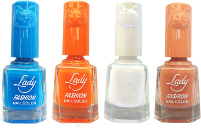

Lady Fashion Colour Cap Insta Dry Nail polish (Evergreen Colours) Blue,Orange,White,Brown(Pack of 4)