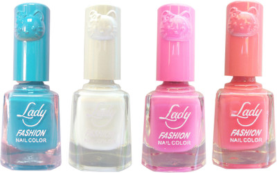 

Lady Fashion Colour Cap Insta Dry Nail polish (Evergreen Colours) Blue,White,Pink,Pink(Pack of 4)