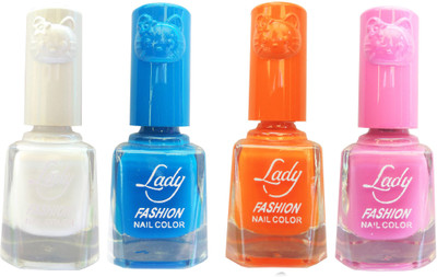 

Lady Fashion Colour Cap Insta Dry Nail polish (Evergreen Colours) White,Blue,Orange,Pink(Pack of 4)